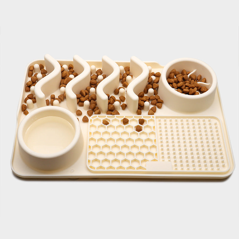 The Windsor Lick Pad in Warm Stone, size S-M, multifunctional silicone slow feeding and calming mat for dogs